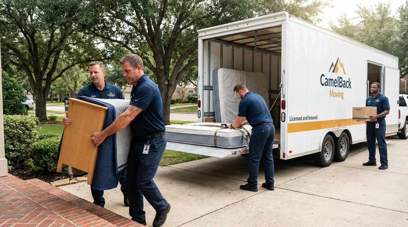Crew loading residential truck for cross-state move from Hammond, LA