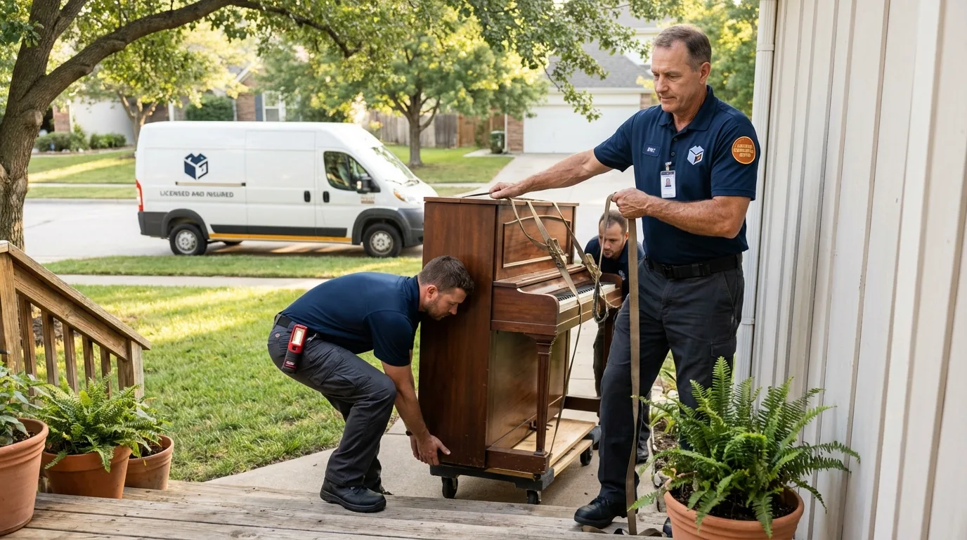 Licensed piano movers securing grand piano in Hammond, LA