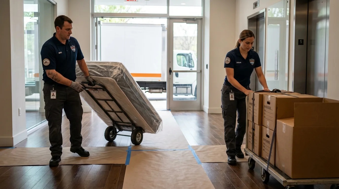 Professional apartment movers loading elevator in Hammond, LA