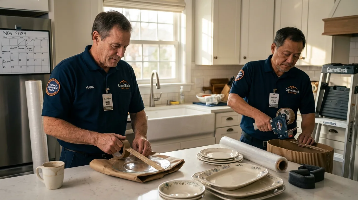 Professional crew packing kitchen dishware in Hammond, LA